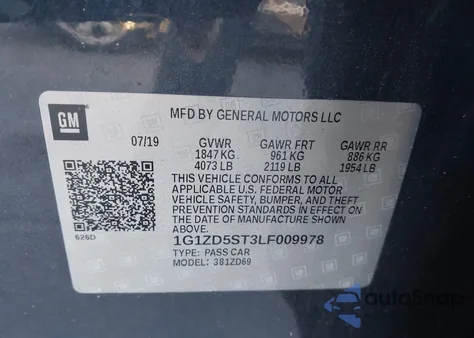 2020 Chevrolet Malibu Fwd Lt from USA, damaged, VIN 1G1ZD5ST3LF009978